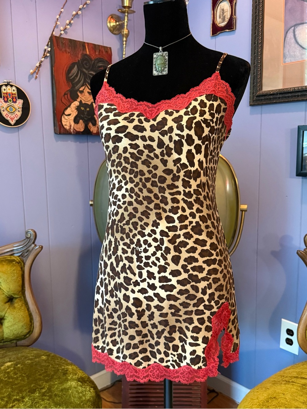 ❌SOLD🏷️Vintage Bisou Bisou Y2K Leopard Print Indie Sleaze Mob Wife Slip Dress - Picture 1 of 6
